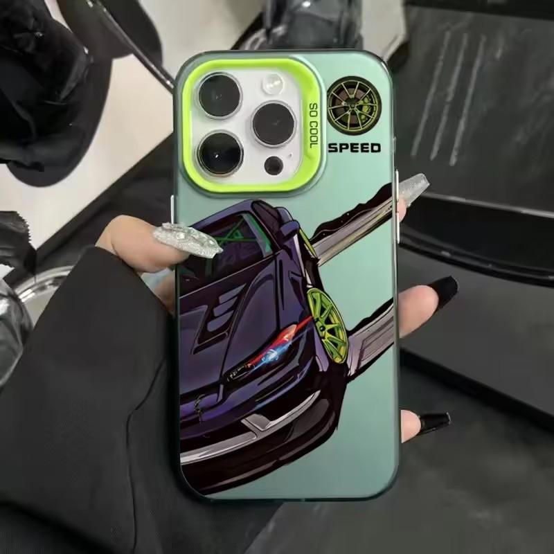 Модный ударопрочный чехол для телефона с принтом автомобиля для iPhone 16 13 14 11 12 15 plus 16 Pro Max X XR Xs цветной серебристый IMD жесткий чехол