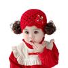 Red Knitted Baby Girl Princess Wig Hat - Festive New Year Wool Hat