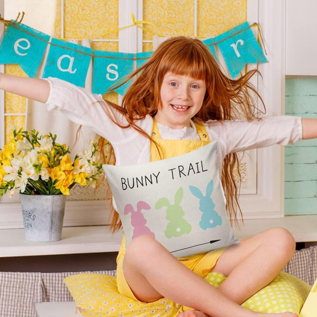 Easter Pillow Covers 18x18 Inch Set of 4PCS Easter Decorations Bunny Truck Hello Peeps Hip Hop Spring Farmhouse Throw Pillows Cover for Home Decor