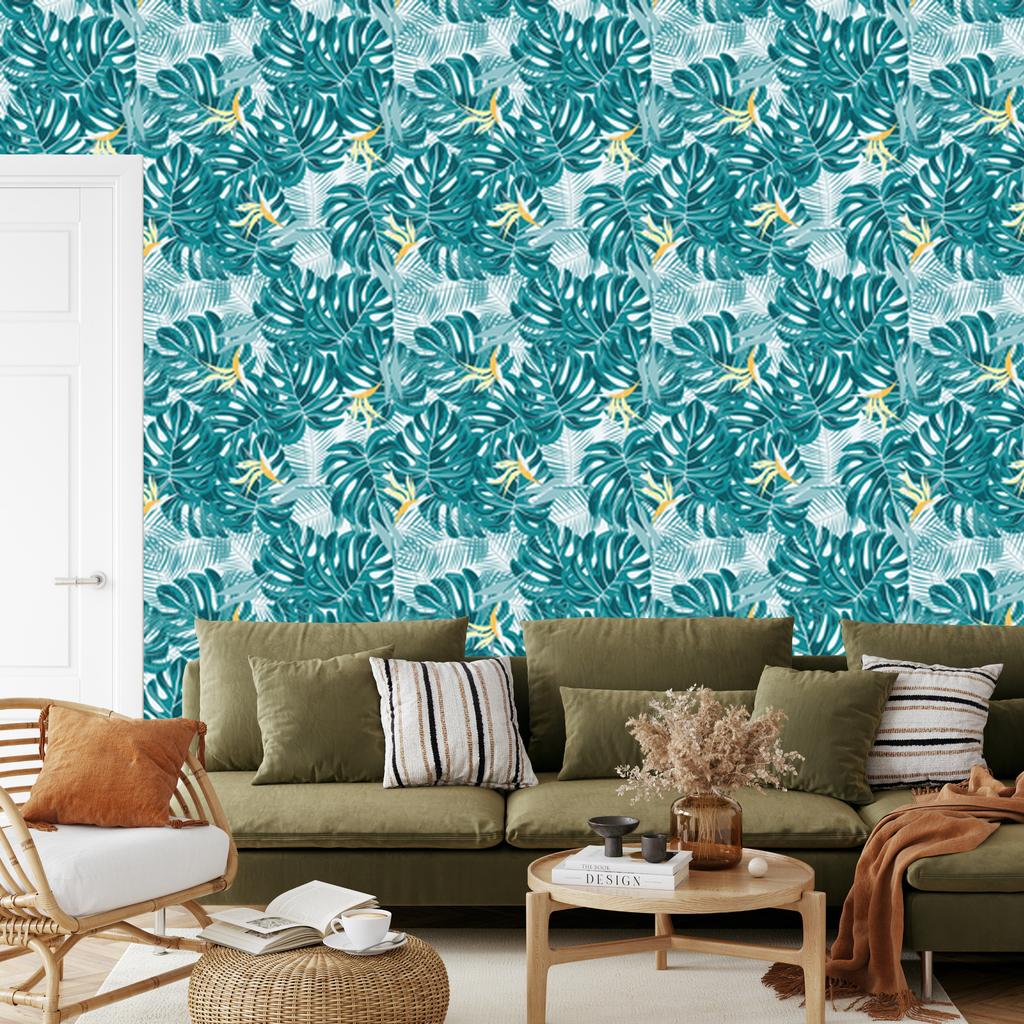 Leaves and delicate flowers wallpaper for living room and bedroom 50x1000