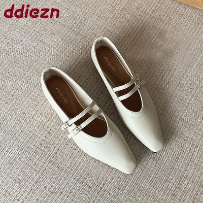 Модные женские туфли Мэри Джейн с острым носком и ремешком с модной пряжкой, увеличивающие рост, женская обувь с мелким подъемом, женские туфли-балетки