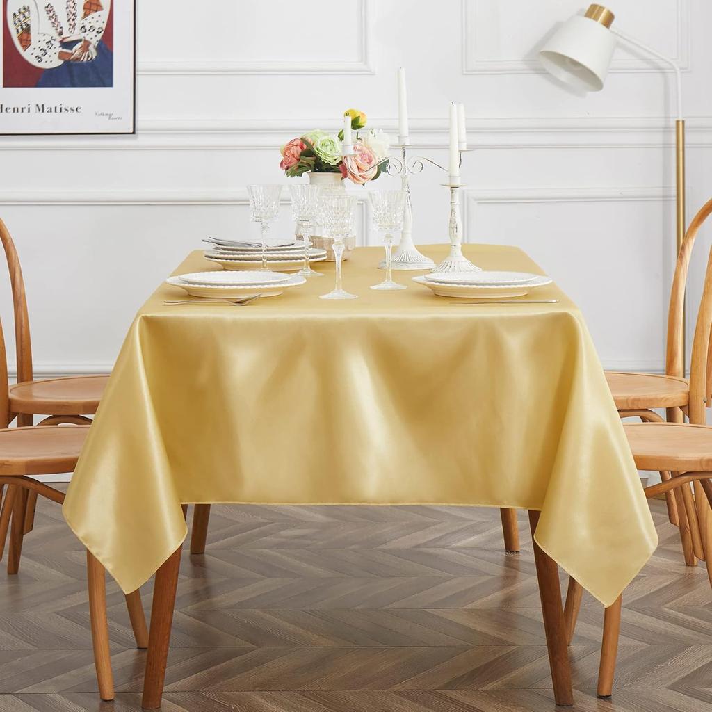 Table Cover Satin Tablecloth Soft Overlay Wedding Satin Large  Bright Smooth Silk Rectangle Christmas Banquet Anniversary Dining Party Table Decor