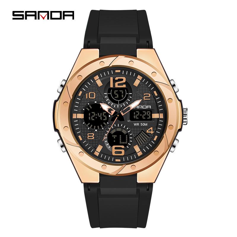 Мужские многофункциональные водонепроницаемые спортивные часы Sanda с двойным дисплеем, люминесцентными стрелками и функцией будильника