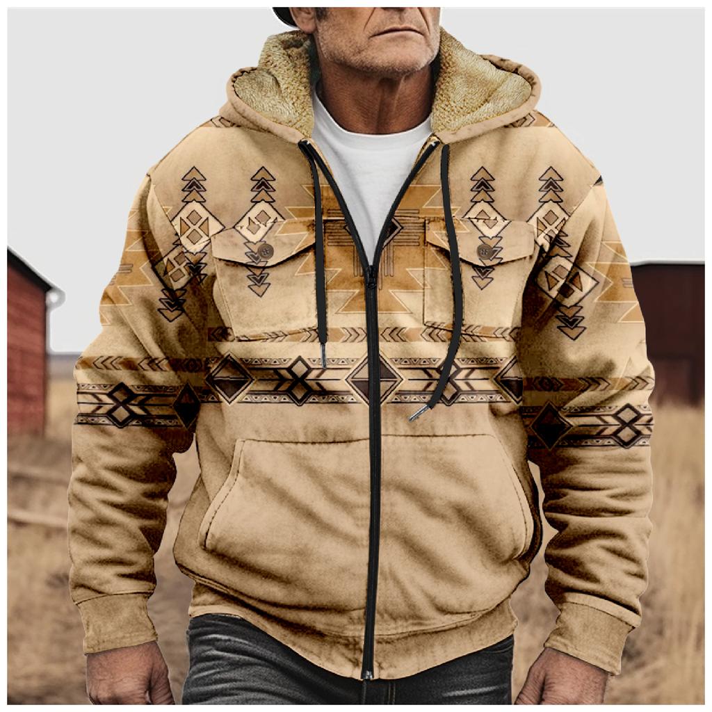 Men'S Winter Zipper Hooded Fleece Sweatshirt With Patch Pocket Casual Jacket