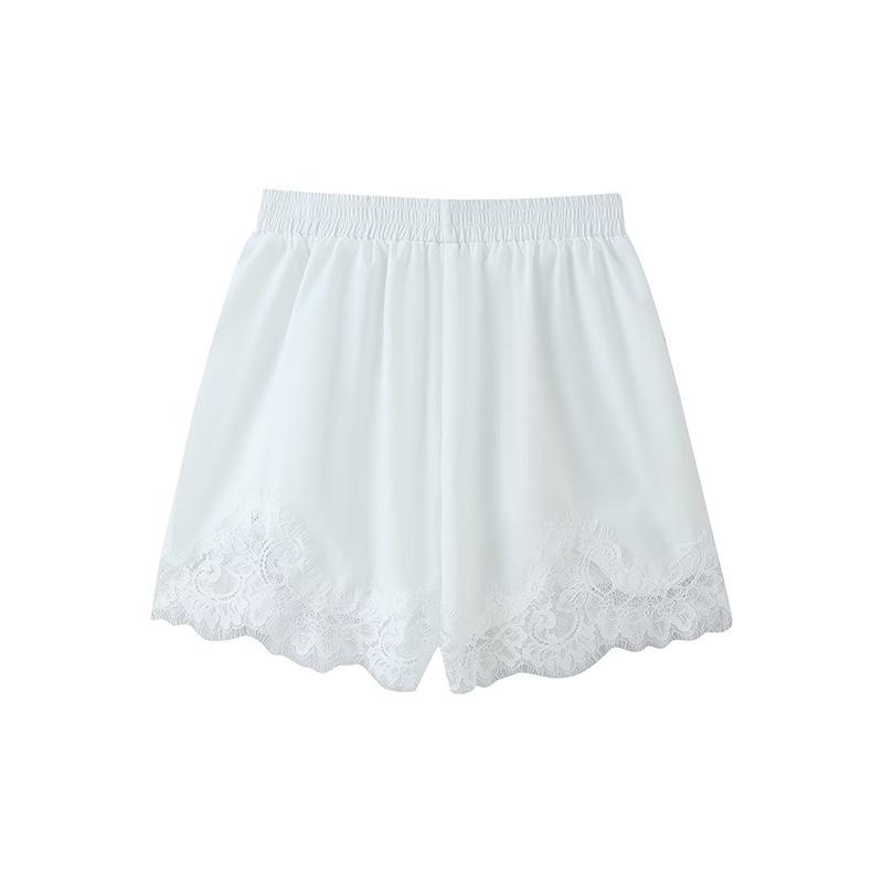 European and American style French women's clothing fashion versatile temperament casual lace shirt shorts set