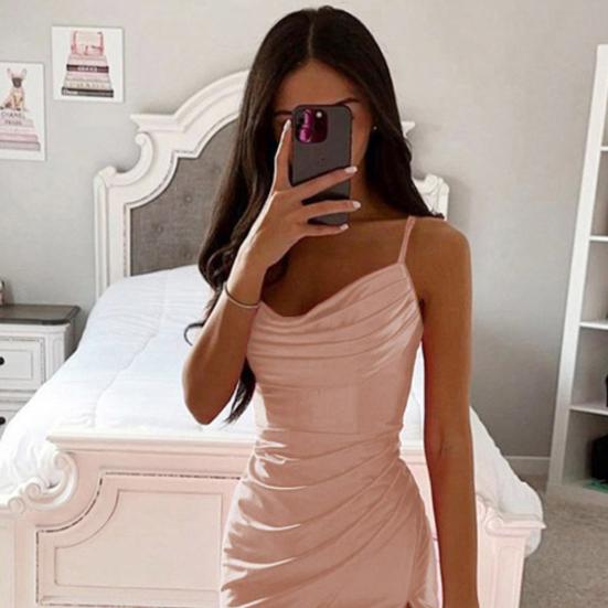 Женское вечернее платье с разрезом по бокам, плиссированное, с открытой спиной, облегающее платье макси на тонких бретельках, с глубоким вырезом, без рукавов, платье-комбинация А-силуэта для вечеринки