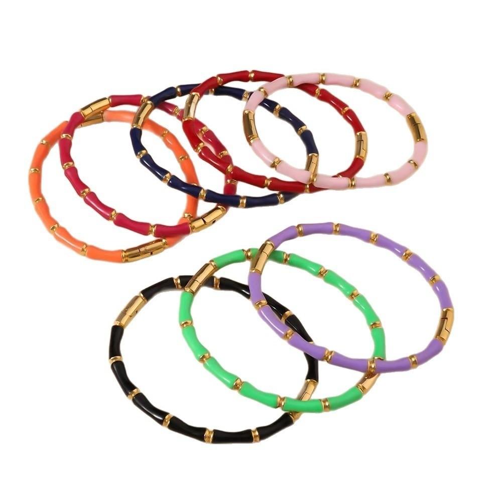 Stainless Steel Enamel Resin Bracelet Colorful Stainless Steel Bangle Bamboo Joint Bangle Party