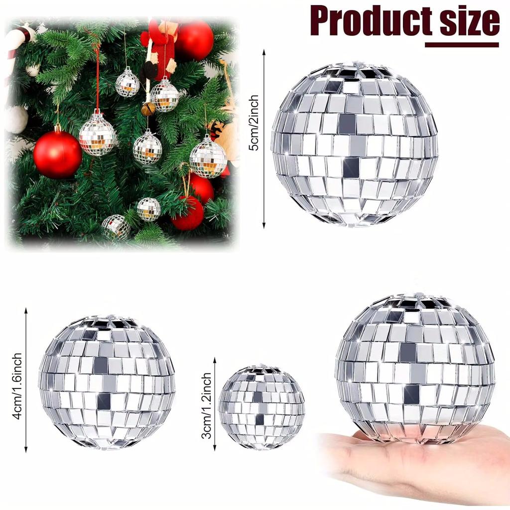 6/12pcs Mini Mirror Disco Ball Stage Light Reflective Rotating Bright Silver Glass Ball Birthday Wedding Party Cake Home Decor
