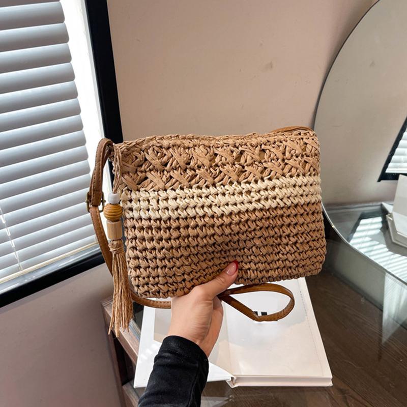 Yogodlns Женская летняя пляжная сумка через плечо с выемкой, большая вместимость, плетеная соломенная дорожная сумка с регулируемым ремешком, сумка через плечо