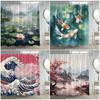 Японский пейзаж Шторы для душа Сакура Карп Кои Лотос Абстрактные Горы Морские волны Полиэстер Декор для ванной комнаты с крючками
