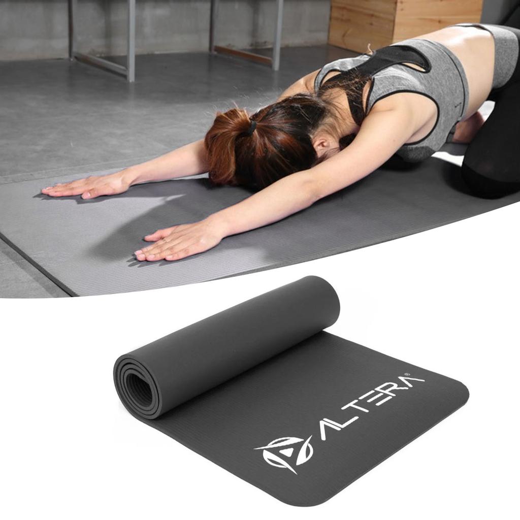 Exercise Mat Black 72x24x0.4in Thick NBR High Safety Anti Slip Texture Easy Furl Pilates Mat for