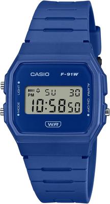 Цифровые унисекс часы F-91WB-2A1 (Дешевый Casio) - Без подарочной коробки, Простая упаковка, Ремешок из биомассы, Синий [Параллельный импорт]