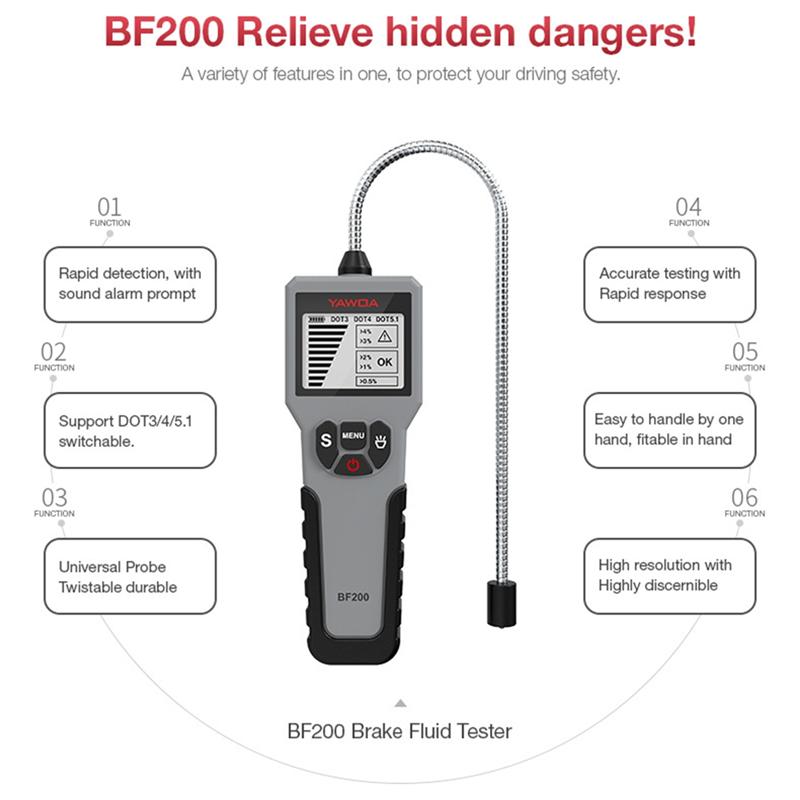 YAWOA BF200 LED Digital Indicator Brake Oil Tester DOT3 DOT4 DOT5.1 Car Brake Fluid Tool Car Brake Oil Test Display Check