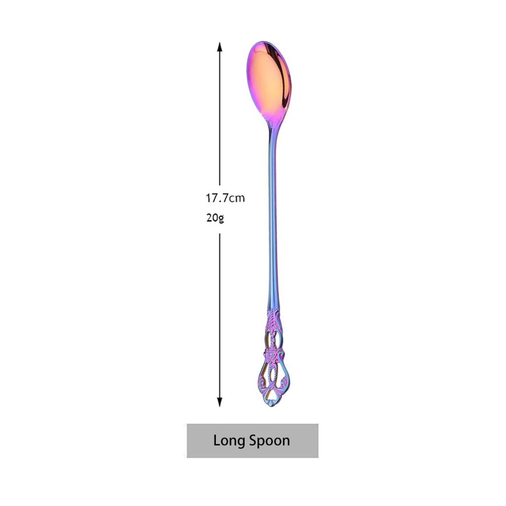 1Pc Colorful Ice Cream Long Handle Scoop Dinnerware Cutlery Set Juice Honey Spoon Set Coffee Stirring Tea Spoon Flatware Kitchen Tools