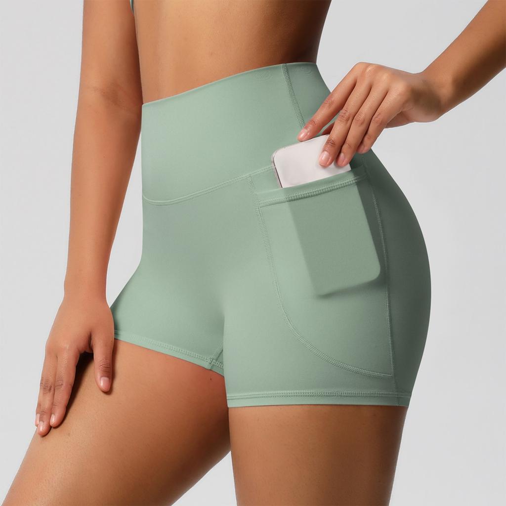 Women's Fashion Solid Color Pocket High Waist Tight High Stretch Yoga Shorts Sports Running And Fitness Three Quarter Pants