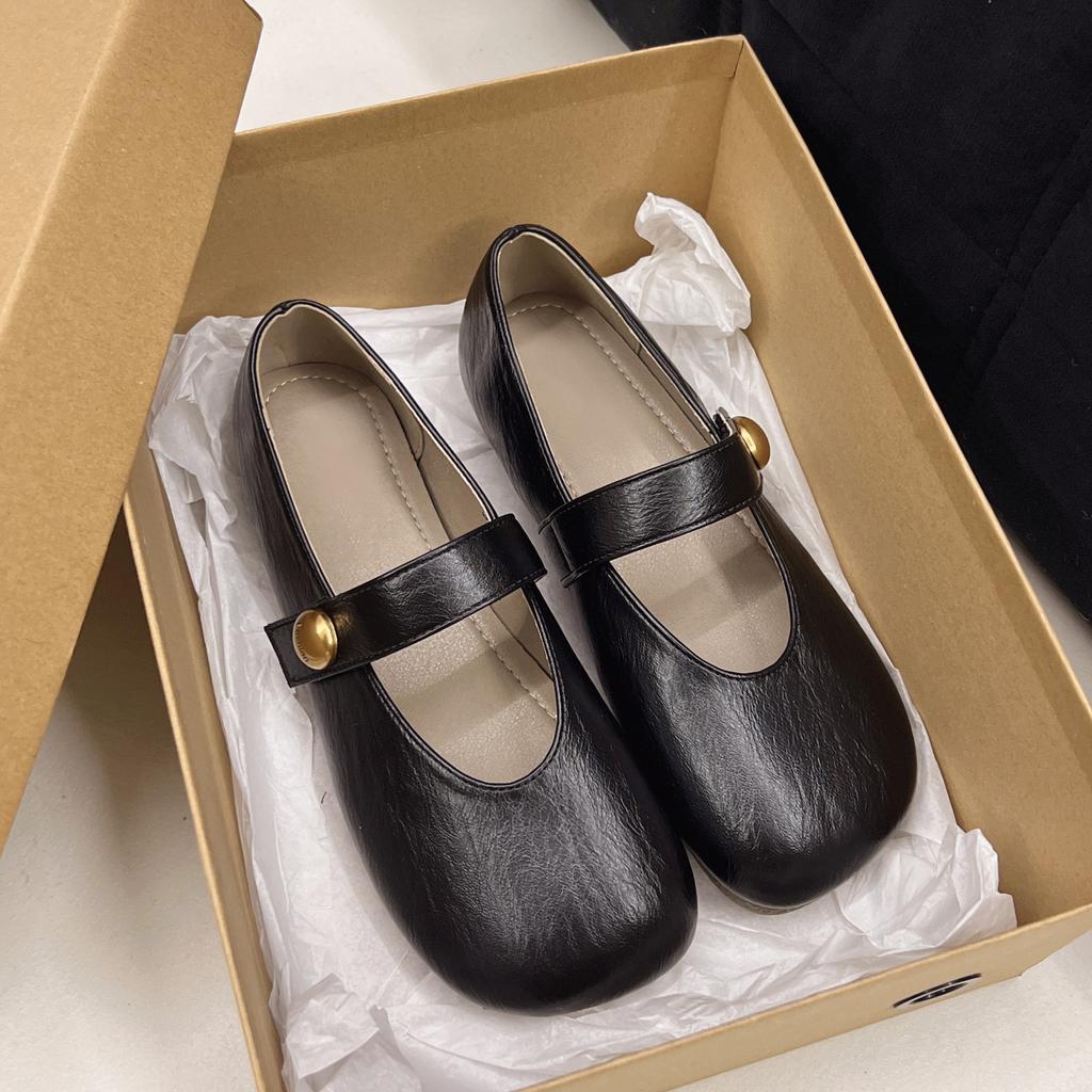 French Retro Diagonal Head with Casual Mary Jane Small Leather Shoes Women's Shoes Are Not Tired of Feet and Soft Soles Commuter Shoes