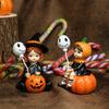 Yousheng 2Pcs Pumpkin Witch Figurines Witch Holding Skull Balloon Ornament Cartoon Witch Statues for Halloween Miniature Scene Props