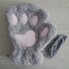 Women Pink Cute Cat Claw Paw Plush Mittens Warm Plush Short Fingerless Fluffy Bear Cat Gloves Costume Half Finger Party Gift