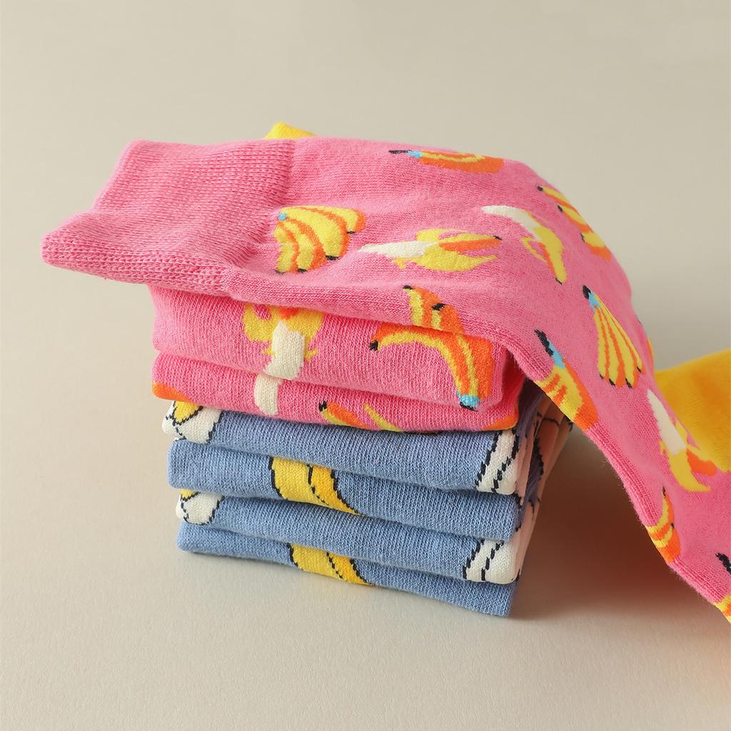 2 пары/упаковка Женские Мужские Носки Банановый Фруктовый Узор Мультяшные Смешные Носки-гольфы Хлопковые Носки для пары,Мужские Женские Чулки и Носочно-чулочные изделия