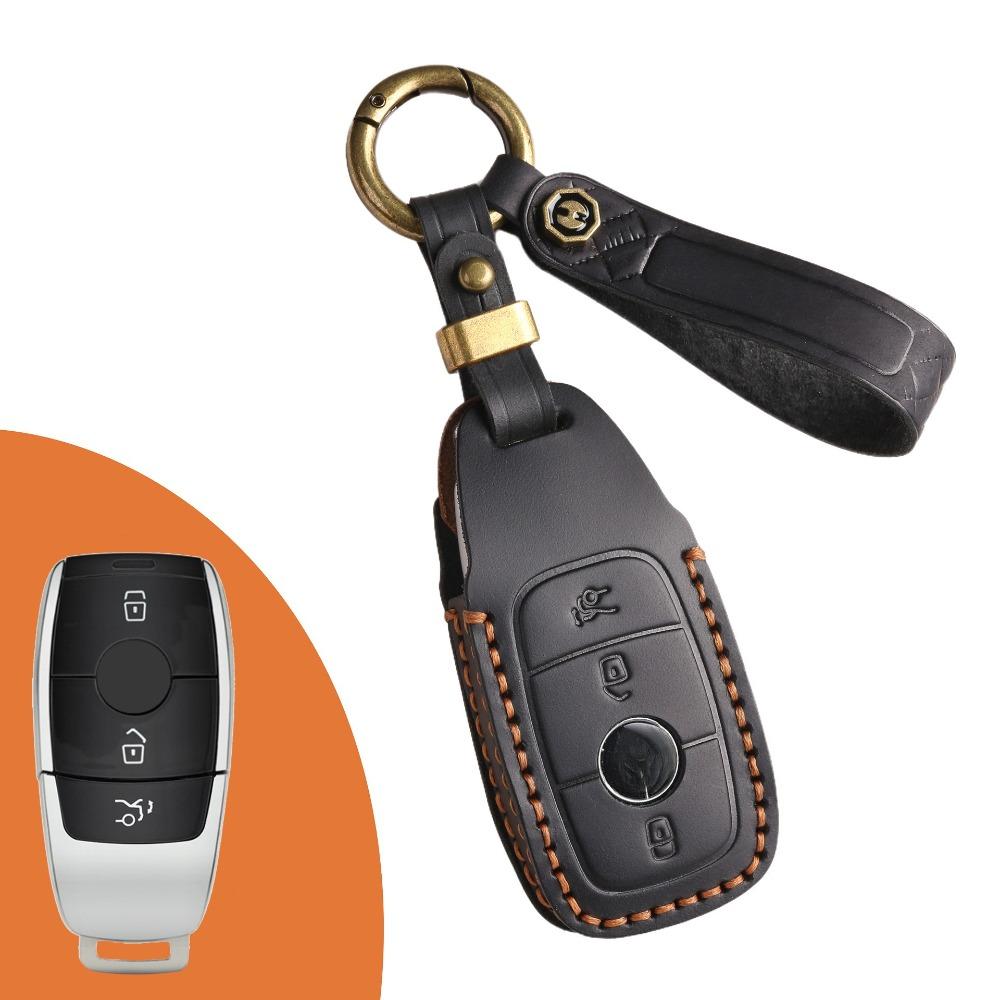 Genuine Leather Car Key Cover Handmade for Mercedes Keychain Unisex Durable Luxury Key Holder