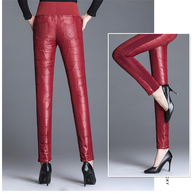 Женские зимние утолщенные теплые пуховые брюки с высокой талией, женские повседневные эластичные модные брюки-карандаш, элегантная верхняя одежда, длинные брюки