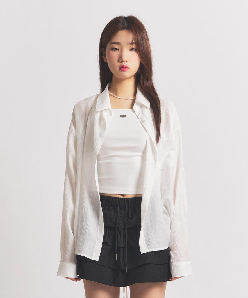 NEALIZE Ribbon Oversized See-Through Shirt White