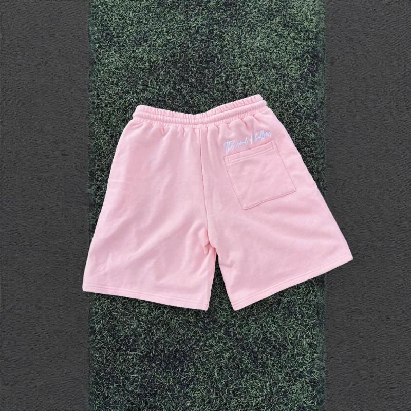 Pink Printed Drawstring Shorts Set Loose Straight Leg Crew Neck T-Shirt Casual Streetwear Teens