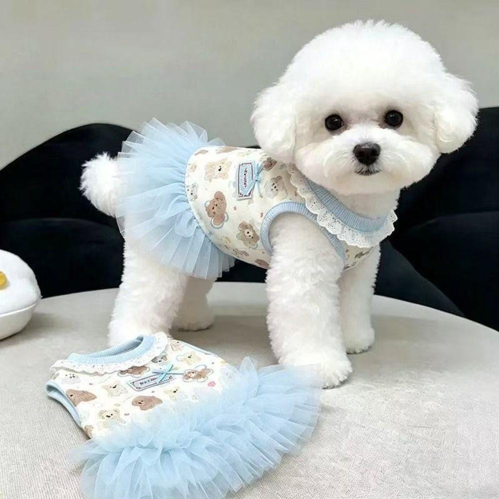 Blue Color Teddy Dog Skirt Cute Style Princess Dress New Summer Dog Dress for Small Dogs