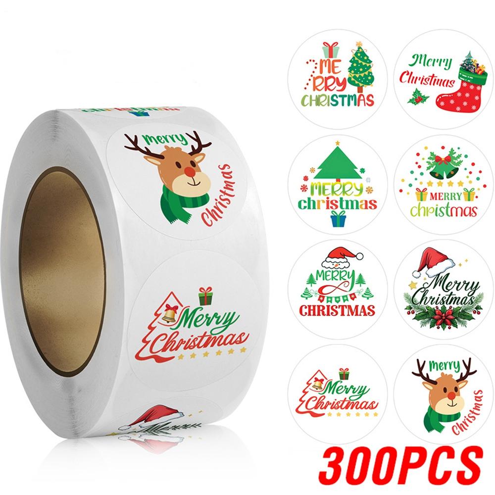 100-500pcs Christmas Tree Santa Claus Merry Christmas Stickers 2.5cm Thank You Stickers for Gift Sealing Holiday Candy Bag Decor
