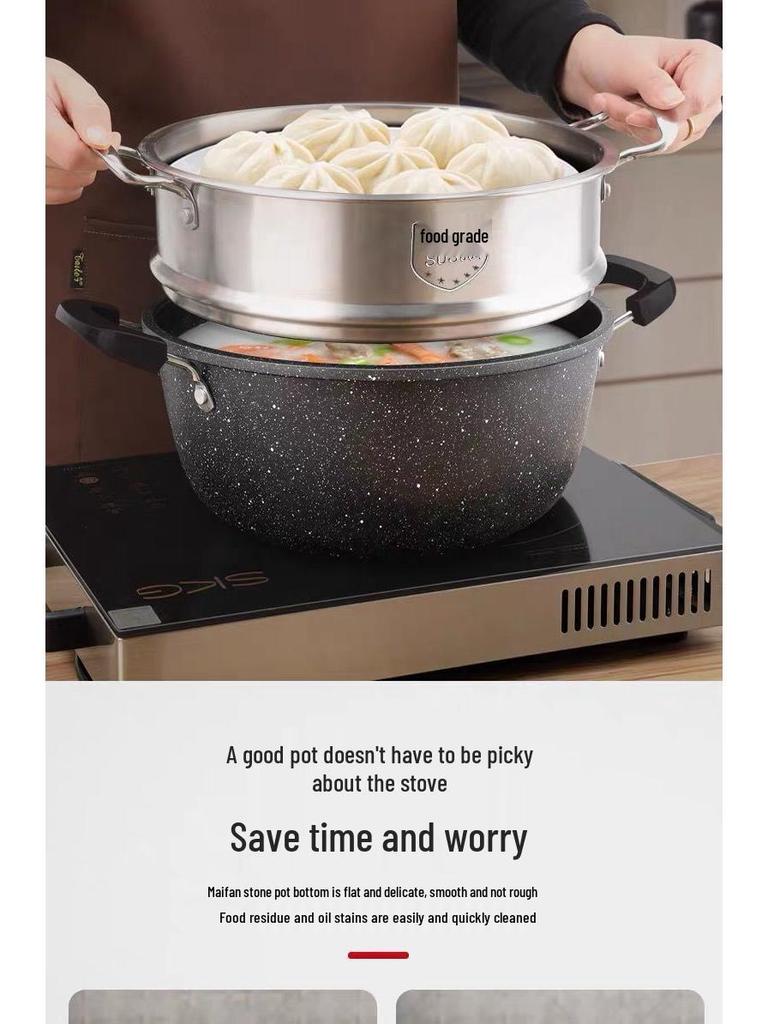 Maifan Stone Non-Stick Soup Pot, Large Capacity Double-Ear Design for Induction and Gas Stoves.