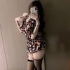 Sex Underwear Sexy Dress Leopard Print Neck Pajamas Backless Nightclub Suit