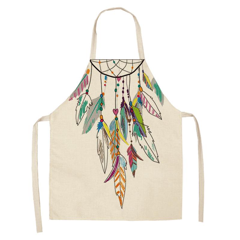Фартук с принтом «Ловец снов» из перьев, званый ужин, барбекю, нагрудник для приготовления пищи, льняной фартук, фартук для уборки дома, против пятен и масла