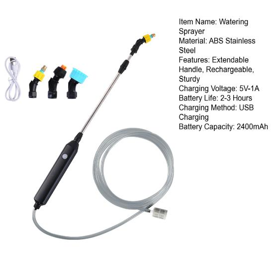 1 Set Electric Watering Sprayer Extendable Handle Stainless Steel USB Rechargeable Handheld Sprayer Wand for Garden