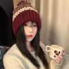 Women S Winter Colorblock Jacquard Knit Hat With Pom Pom Warm Thick Windproof Beanie