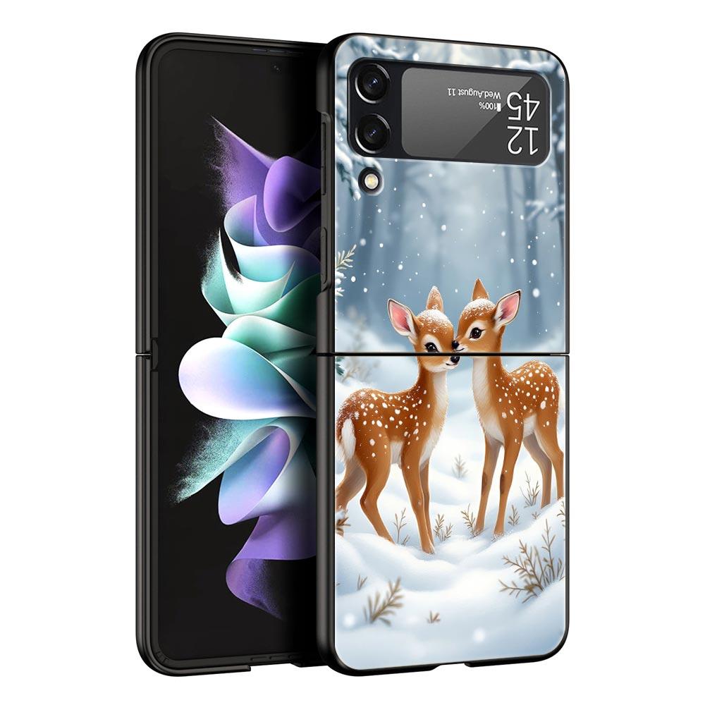 Cartoon Animal Deer Hard PC Phone Case For Samsung Galaxy Z Flip 7 6 5 4 Black Cover For Galaxy Z Flip 3 Foldable Shell Fundas