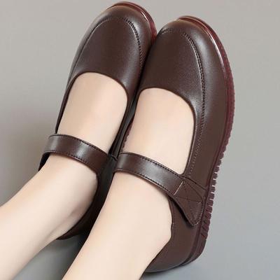 Весна и Осень новая мягкая кожа обувь для мамы одинарная обувь плоская подошва мягкая подошва среднего и пожилого возраста кожаная обувь нескользящая удобная обувь f