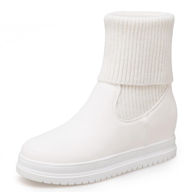 Эластичные носки Ботильоны Женские Зимние Осенние Туфли Белые Удобные С Увеличением Роста Короткие Ботинки Девушки Водонепроницаемые