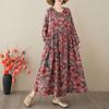 DIMANAF 2025 Женское длинное весеннее платье больших размеров Повседневное платье Свободное цветочное базовое хлопковое льняное винтажное макси с длинным рукавом