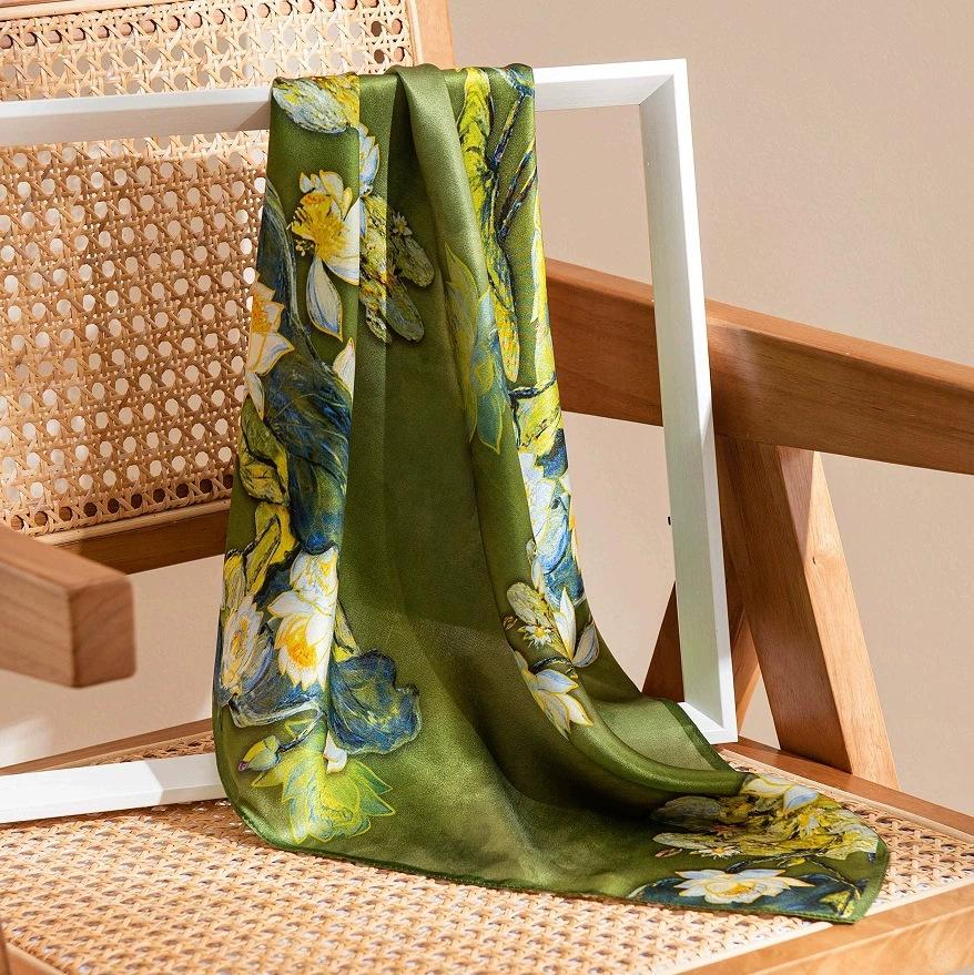Silk Scarf Square Scarf High-end Strap 100% Mulberry F Student Fashion Sunscreen Shawl Dual-purpose