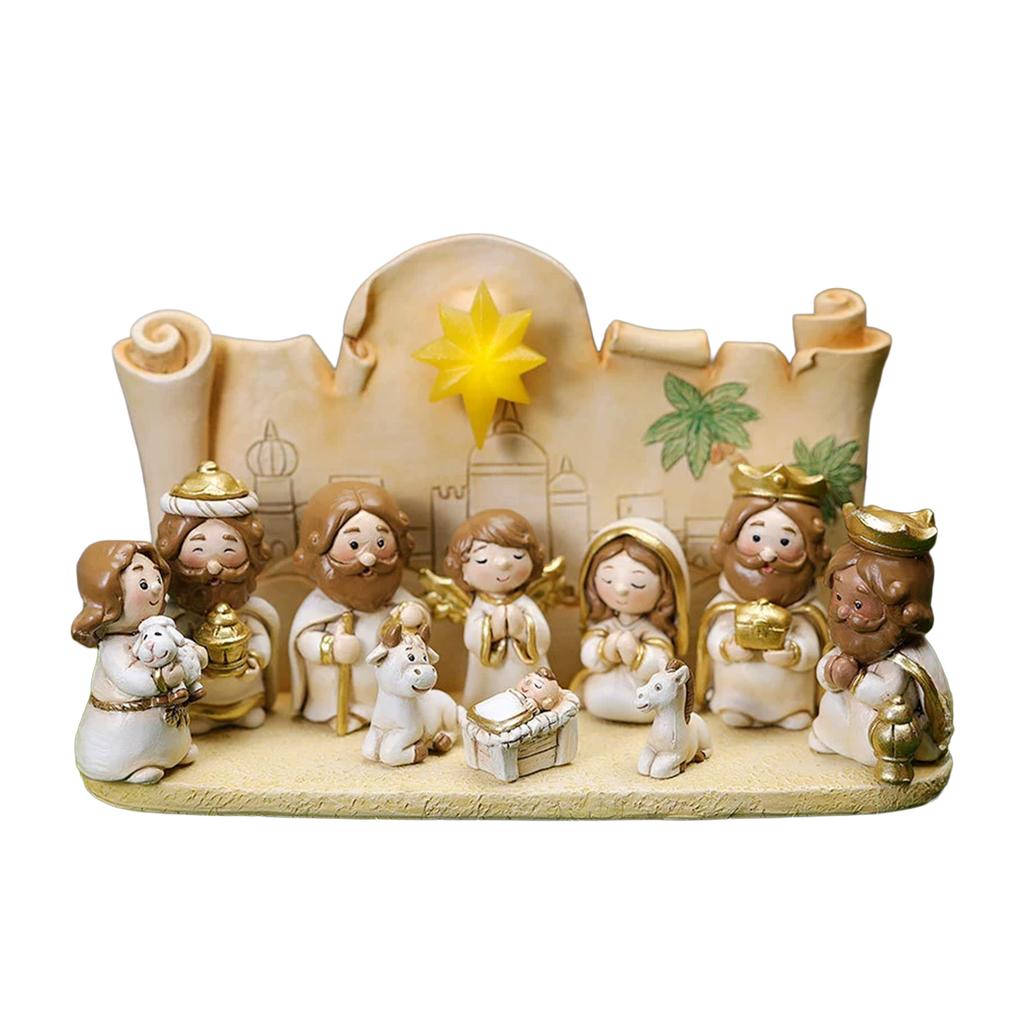 Christmas Manger Scene Figurine Set Cartoon Nativity Characters Decorative Ornament For Holiday Home Decoration And Gift Giving