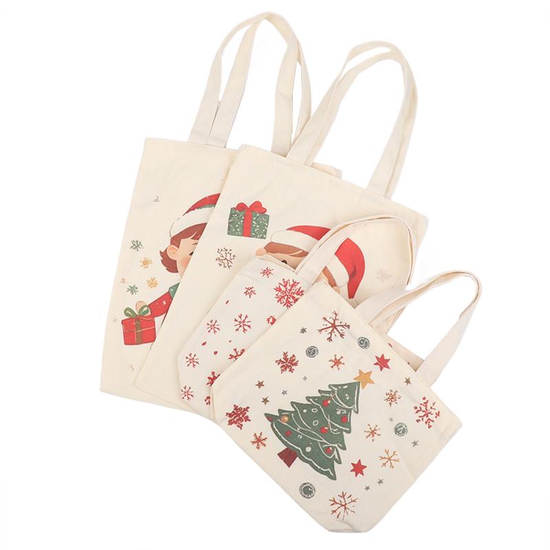 Christmas Gift Bags Cartoon Santa Claus Elk Christmas Tree Tote Canvas Bag Large Capacity Holiday Shopping Bag Happy New Year