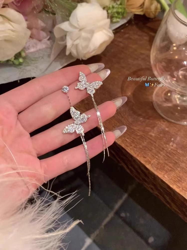 Уникальные серьги-пусеты из серебра 925 пробы с цирконом и жемчугом в виде бабочек для женщин - Высококачественная модная бижутерия