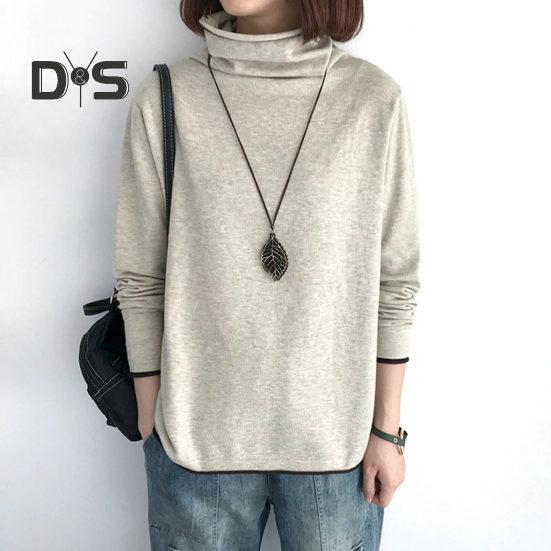 Women Top Stylish Pile Collar Solid Color T Shirts Soft Comfortable Long Sleeve Pullover for Autumn Winter