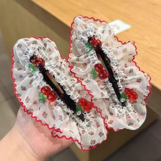 Hair Pin Strong Clamping Force Transparent Mesh Lace Clip with Cherry Decoration Half-Tied