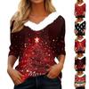 Women's T Shirt Tee Christmas Print Shirt Three Quarter Sleeve Party Christmas Fleece Collar V Neck  Top