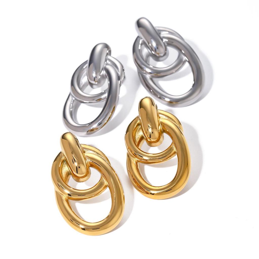 18k Gold Stainless Steel Retro Wrap-around Earrings, Simple Hollow Titanium Steel Design.