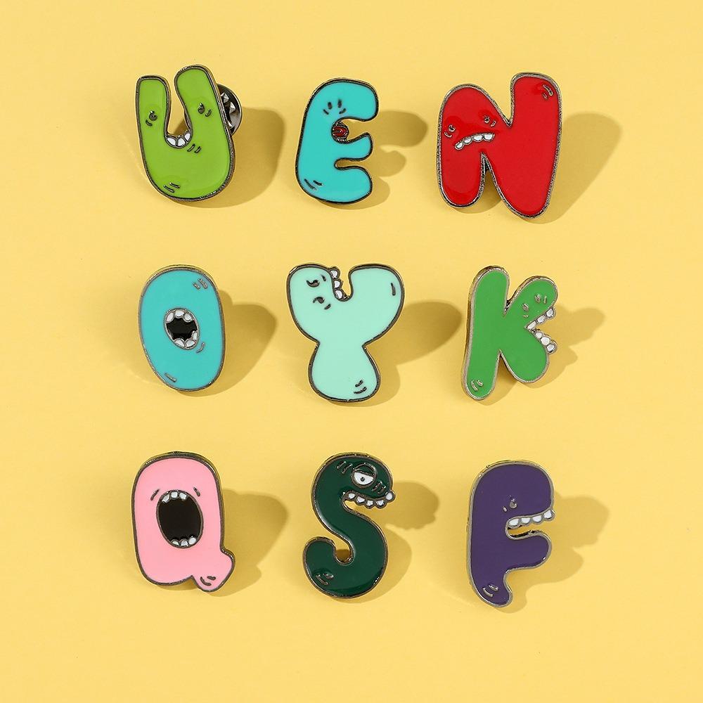 Cute Funny Alphabet Brooches Creative Cartoon Brooch Badges 26 Letter Enamel Pins  Backpack Decor