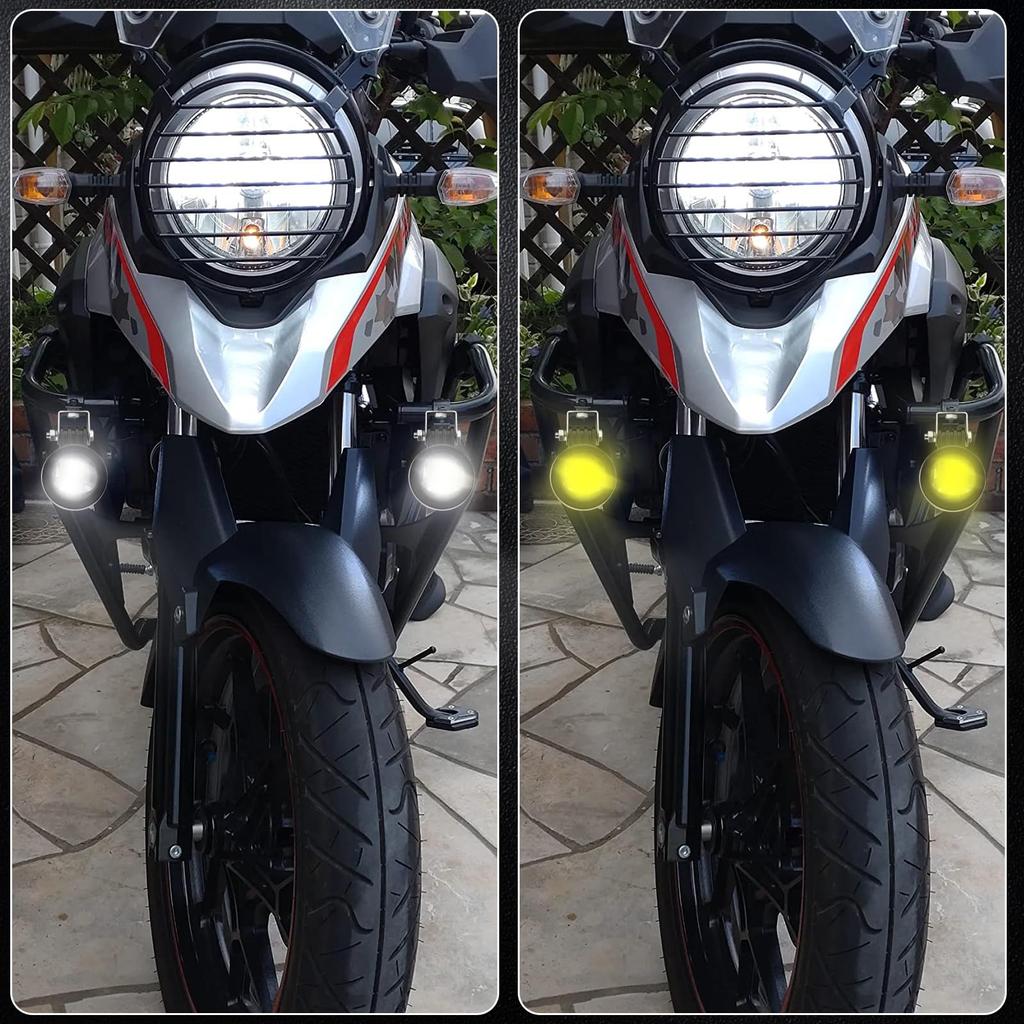 Ygmylandbb Motorcycle Fog Lamp Spotlight LED Headlight Auxiliary Light 10W 12V 24V Compatible White/Yellow 2 Color Switching 5 Modes High Brightn