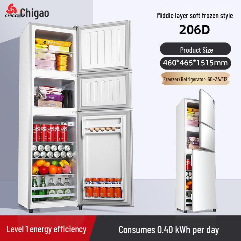 Холодильник Chigo 57-239L трехдверный: Предпочтительный для дома, Большая вместимость, Энергоэффективность первого класса, Многотемпературные зоны.