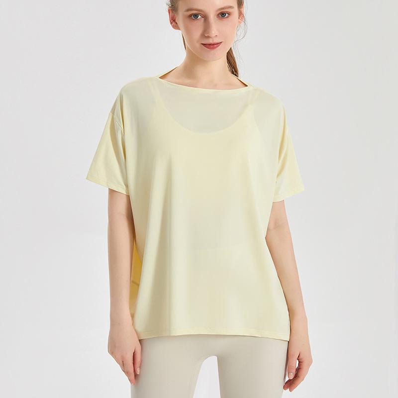 Женский быстросохнущий топ для йоги LAHN Ice Silk — короткий рукав, свободный и облегающий крой, стильная повседневная спортивная одежда для лета